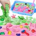 Ocean Sensory Bin, Play Set with 2 Color Moldable Sensory Sand, Magic Sand Art Kit with Sandbox, Sensory Beach Toys for Toddlers Kids, Christmas Birthday Gift for Boys Girls Age 3 4 5 6 7 8