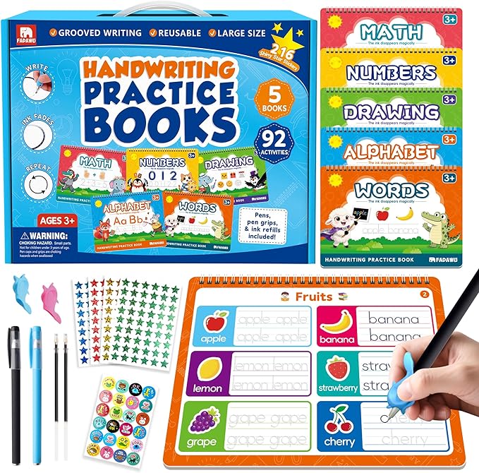 Magic Grooved Writing Practice Books for Kids, Large Grooved Handwriting Copybook, Reusable Learn to Write Number Letter Tracing Workbook for Kids Ages 3-8 Preschool Calligraphy 11"x8"