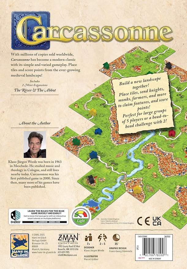 Asmodee Carcassonne Board Game - Classic Tile-Laying Strategy Game, Family Fun Medieval Adventure for Kids & Adults, Ages 7+, 2-5 Players, 35 Minute Playtime