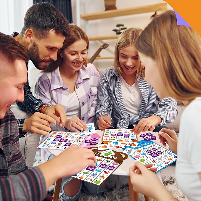 SpriteGru Animal Bingo Game, 25PCS Bingo Board Game, 2-25 Players Bingo Game Set for Family, Friend, Kid, Adult, Fun Group Activity Interesting Party Supplies