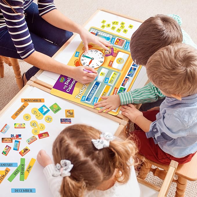 Learn & Climb Kids Daily Calendar Magnetic, Hang on Wall or Fridge for Home or School. (Yellow)