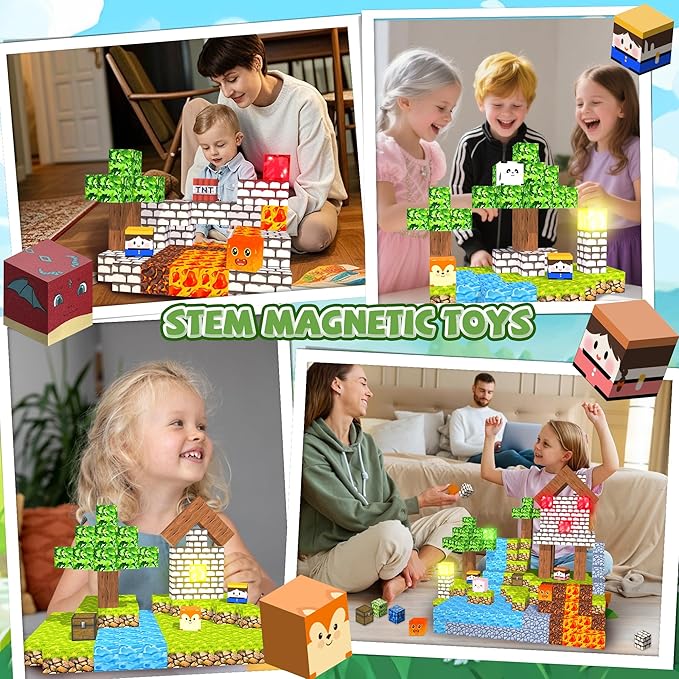 Magnetic Blocks,1.21" 100PCS Large Magnetic Building Blocks,Light Up Building Blocks Magnet Cubes Construction Toddlers Toys Set for Kids,STEM Sensory Stacking Toys for 3+ Boys Girls Birthday Gifts