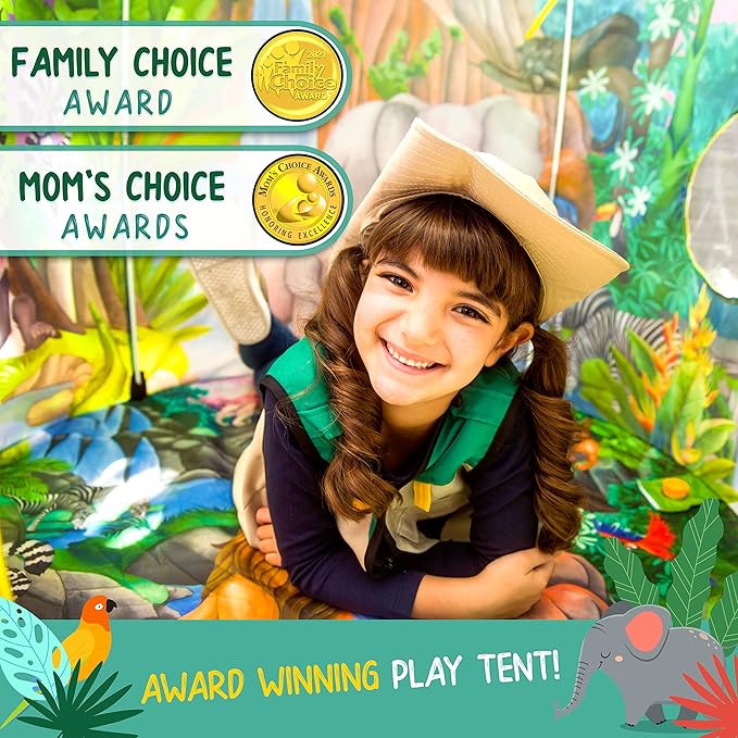 W&O Jungle Adventure Play Tent with Lifelike Animal Sounds - Captivating Pop Up Tent for Boys & Girls - Perfect for Indoor & Outdoor Adventures