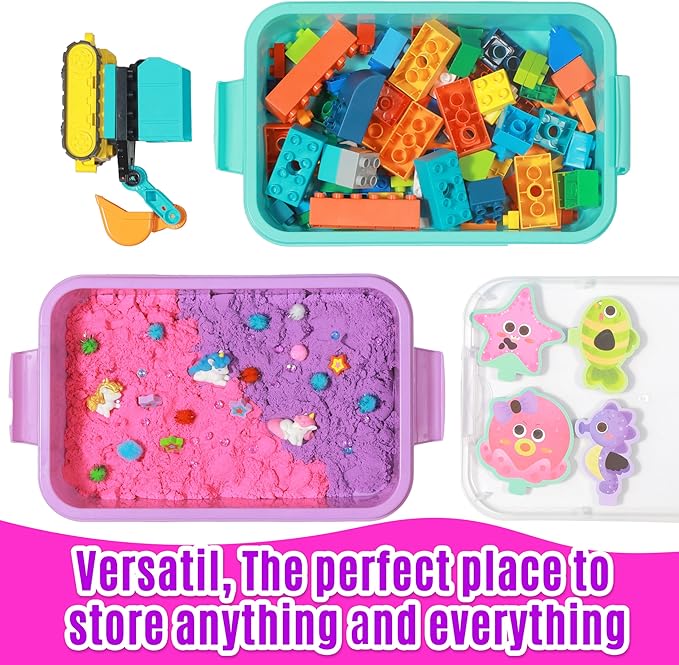 3 Pack,Empty Sensory Bin,13.5 Inch Storage Container,Portable Plastic Storage Bins, Stackable Play Tray for toys,arts,crafts and sand.