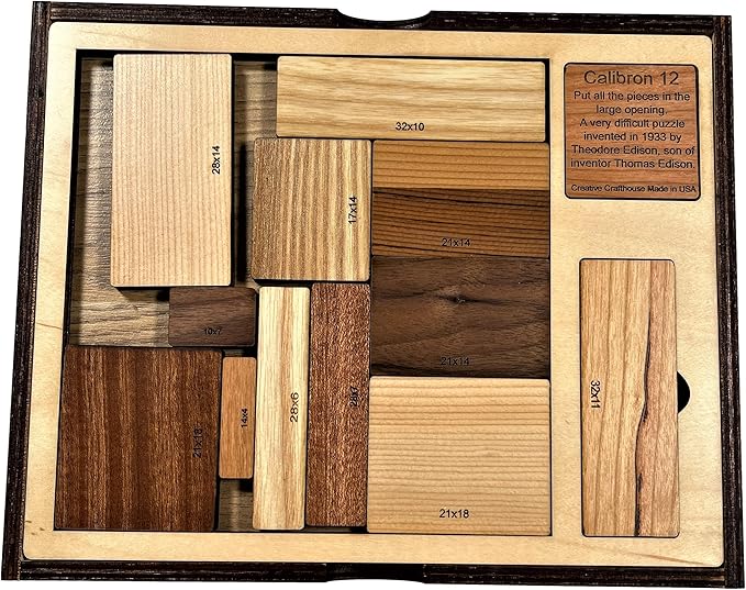 Creative Crafthouse Calibron 12 - Impossible 12 Piece Wooden Brain Teaser for Adults - Very Difficult Wood Puzzle - Made in USA