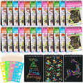 24 Pack Rainbow Scratch Notebook,Scratch Paper Art for Kids,Scratch Note Pads,Scratch Paper Rainbow Party Favors with 24 Wooden Stylus & 4 Drawing Stencil for Girls Boys Art Party Supplies