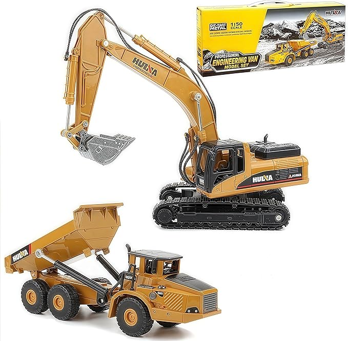 Gemini&Genius 2Pcs Construction Vehicle Toys Dump Truck and Excavator Set Heavy Metal 1/50 Scale Digger and Dumper Diecast Engineering Vehicle Toys for Kids and Decoration House