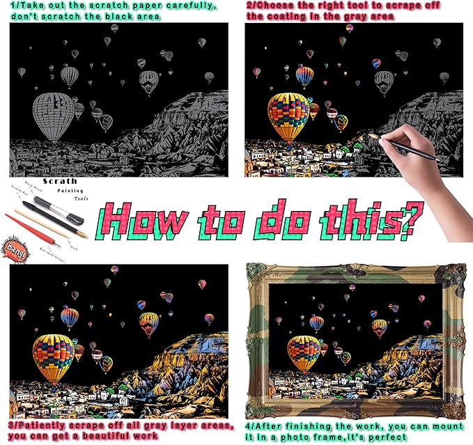Scratch Art for Adults and Kids-City Landmarks Scratch Painting Craft Kit (8 Sheets A4)|DIY Foil Engraving Art Set|Stress Relief Gift for Travel Lovers,Craft Lovers,Home Decor(America/Europe)