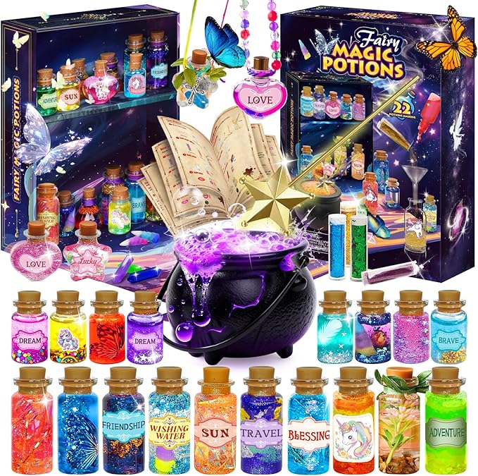 Fairy Unicorn Magic Potion Kits for Girls - 22PCS Bottles Kids Potion Making Kit, Mystery Magic Mix Kit for Kids Age 6-8&8-12, Creative Craft Toy for Christmas Halloween Birthday Party