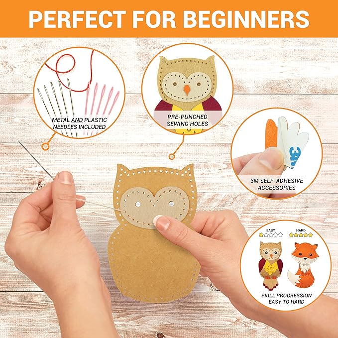Craftorama Sewing Kit for Kids, Fun and Educational Animal Craft Set for Boys and Girls Age 7-12, Sew Your Own Felt Animals Craft Kit for Beginners, 165 Piece Set