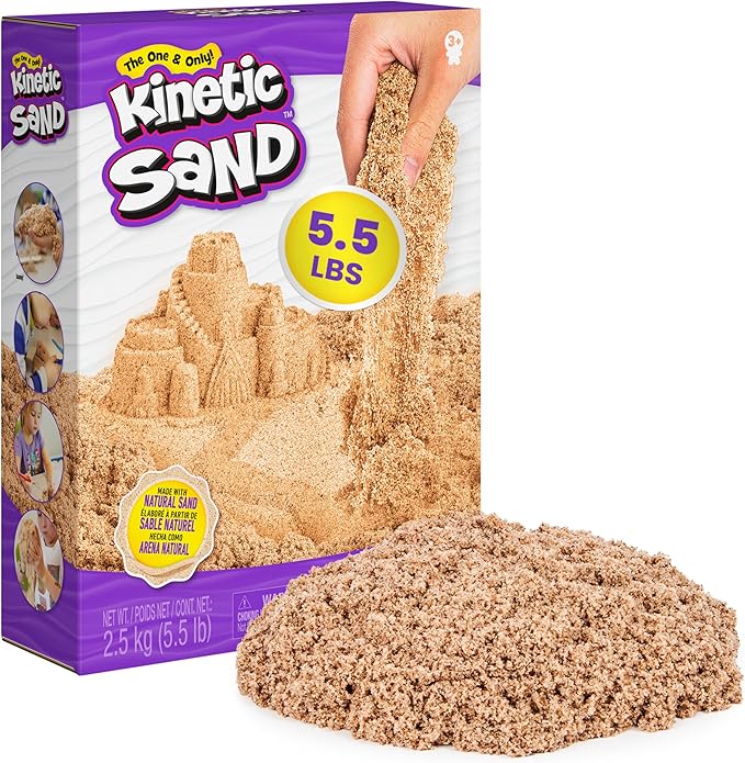 Kinetic Sand, 5.5lbs (2.5kg) Natural Brown Play Sand, Bulk Box for Arts and Crafts, Sandbox (Packaging May Vary), Moldable Sensory Toys, Ages 3 and up