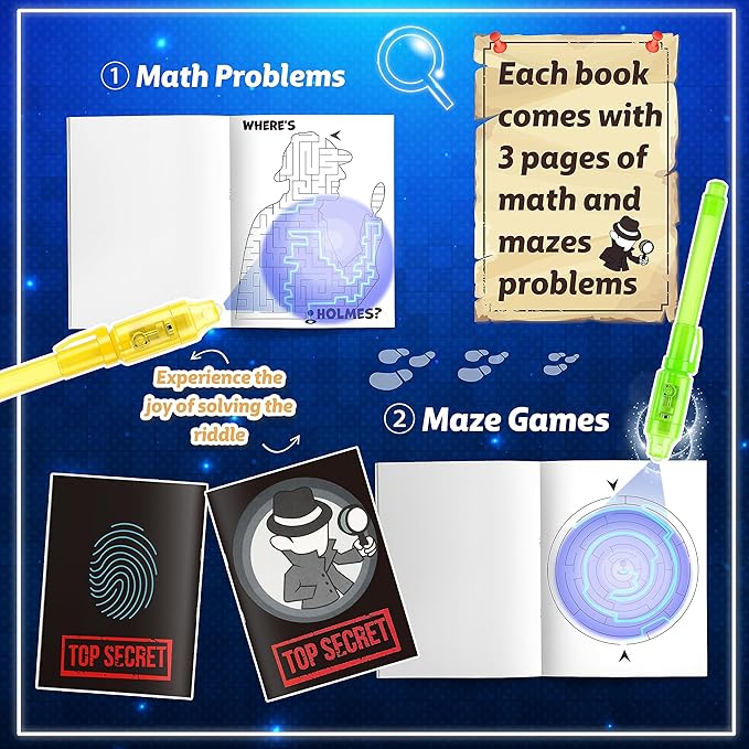 Joycover 12 PCS Invisible Ink Pen with UV Light for Kids, Spy Pens and Notebook, Birthday Party Favors for Kids 4-8, School Prize Goodie Bag Stuffers, UV Pen for Secret Message Escape Room