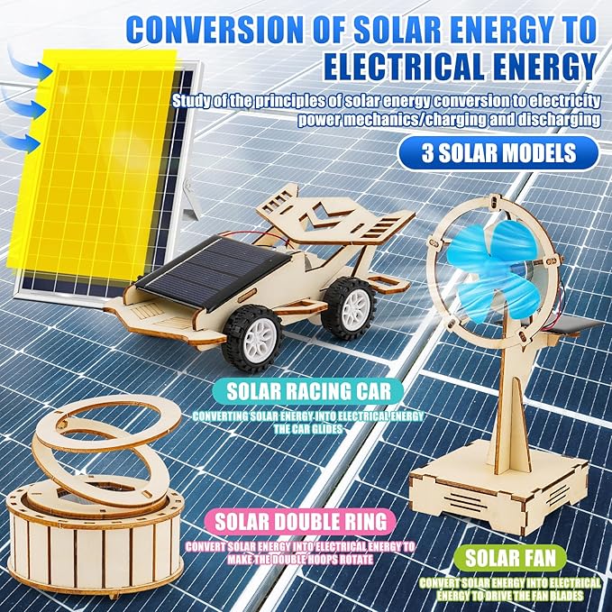 8 in1 STEM Science Kit for Kids Age 8-14, Wooden Physics Experiments & Solar Engineering Kits, Build Solar Car, Anti-Gravity Device, Telescope, Periscope & Dinosaur Claw, Gifts for Boys Girls