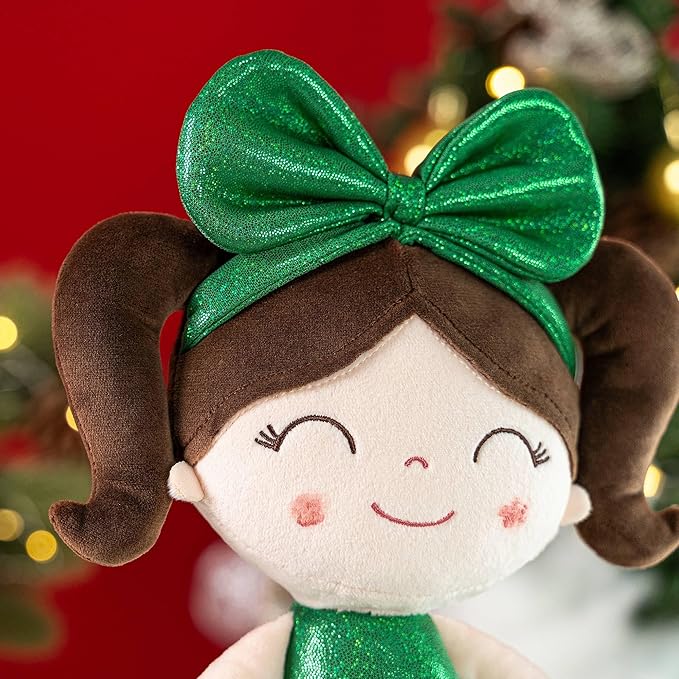 Gloveleya Christmas Baby Doll – Soft Plush Girl Toy in Green Dress, Doll for Kids, Xmas Décor & Keepsake, 12 Inches
