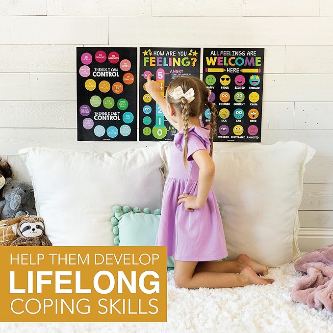 Hadley Designs Feelings Chart For Kids Ages 4-8- Emotions Chart For Toddlers 3-5, Counseling Feelings Posters For Classroom Calming Corner, Social Emotional Learning Poster, Chalkboard Classroom Decor