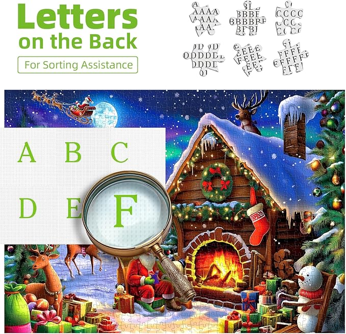 Christmas 500 Piece Jigsaw Puzzle for Adults - 23x15 Inch Santa Claus Reindeer Aurora Borealis Cabin with Unique Shaped Pieces, Home Decor