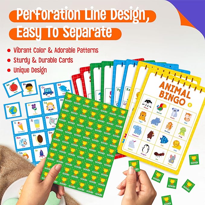 Family Bingo Game, Alphabet, Animal, Sight Word & Number Bingo Board Game, Counting and Matching Skills Classic Educational Game for Kindergarten and Preschool Kids, Perfect for Home and Classroom