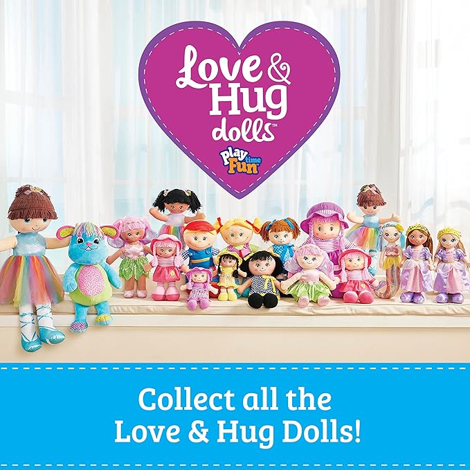 LOVE & HUG 36" Huggable Soft Doll with Blue Dress and Soft Yarn Hair