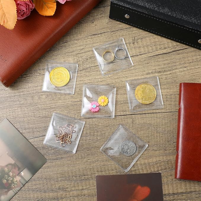 simarro 200Pcs Single Pocket Coin Flips Coin Sleeves Holders, 2.2x2.2 Inch Clear PVC Coin Protectors Badge Commemorative Coin Packaging Bag for Coins Jewelry and Small Items Storage
