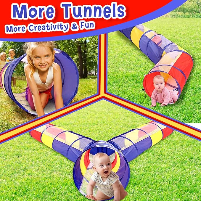4 Pcs Multicolored Play Tunnel for Kids Crawl and Explore Tent 6ft Pop up Baby Crawl Play Tunnel with See Through Mesh Sides for Toddler Indoor Outdoor Crawling Game