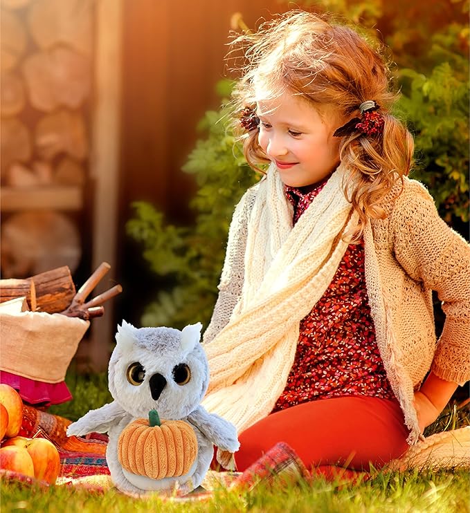 DolliBu Super Soft Owl Stuffed Animal with Pumpkin Decor and Name Personalization - Plush Animal for Fall, Halloween and Thanksgiving for Baby, Kids, Adults - 8.5 Inches
