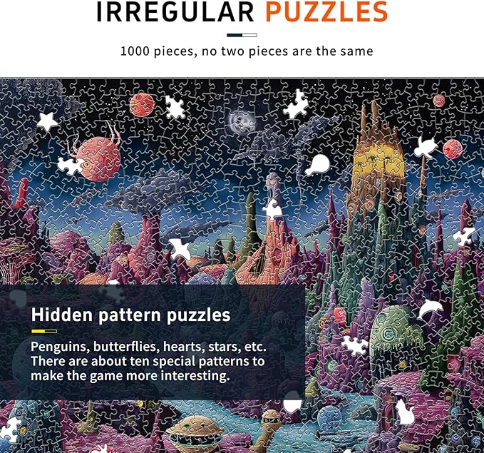 Glow-in-The-Dark Jigsaw Puzzles for Adults 1000 Pieces, Monster Planet Puzzles, Difficult Challenging Unique Puzzle for Adults,6 Colors on Back, Puzzle Size 26.6x19.2