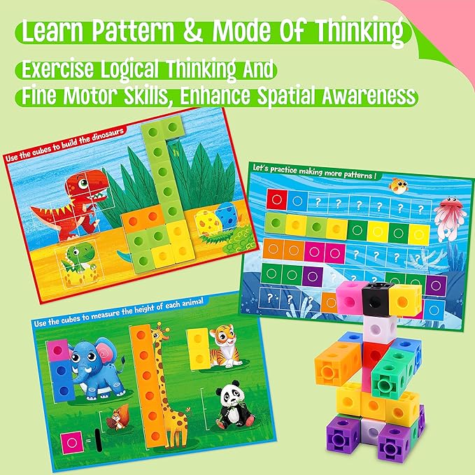 Math Linking Cubes, 100 Math Cube Manipulatives with 30 Learning Activities Number Counting Blocks Snap Linking Math Counters Fun & Educational Pre-K Counting Blocks for Preschool Kindergarten