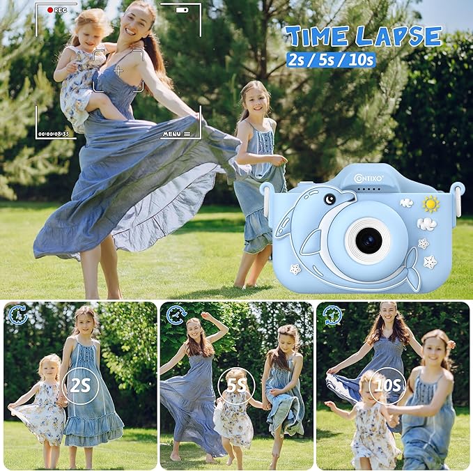 Contixo KC3A Kids Digital Camera - 1080P Toddler Camera with Selfie Mode, Games, Sound Recording, 8X Zoom, 32GB SD Card, USB-C Rechargeable Educational Toy for Boys Girls Ages 3-8, Blue