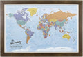 Push Pin Travel Maps Canvas - Personalized Blue Oceans World with Rustic Brown Frame