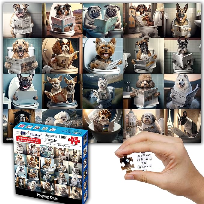 Think2Master Funny Dogs 1000 Pieces Jigsaw Puzzle Featuring heartwarming Puppies and Dogs. Fun for Teens, Seniors & Families. Great Gift for Kids Ages 13+ Size: 26.8” x 18.9