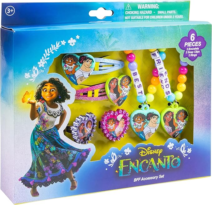 LUV HER Encanto Girls BFF 6 Piece Toy Jewelry Box Set with 2 Rings, 2 Bead Bracelets and Snap Hair Clips Ages 3+
