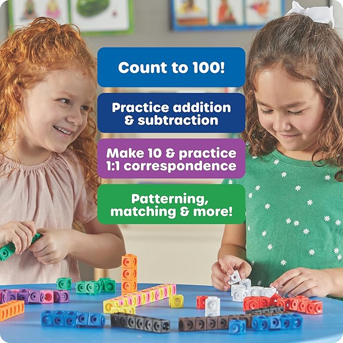 Learning Resources MathLink Cubes - Set of 100 Cubes, Ages 5+ Kindergarten, STEM Activities, Math Manipulatives, Homeschool Supplies, Teacher Supplies