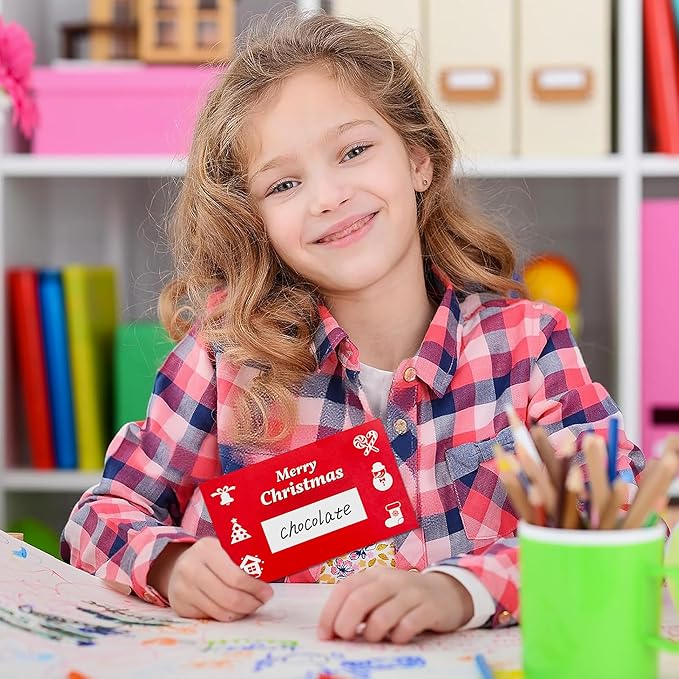 50 Pack Scratch Off Cards, DIY Custom Christmas Scratch Off Stickers, Your Own Game Tickets for Prizes Gift Scratch Cards for Small Business Holiday Birthday Party Favors Games Supplies (Red)