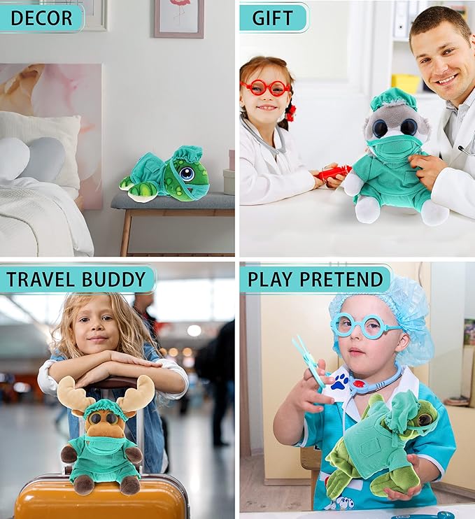 DolliBu Stuffed Animal Doctor Teddy Bear Dress Up - Cute Bear Costume Set with Surgical Cap, Mask, Scrub Shirt and Pants, Stuffed Animal Clothing Set, Collectible Teddy Bear Clothes Gift