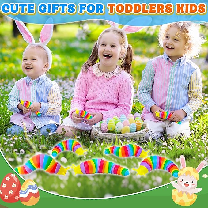 Large Fidget Slug Pack 3PCS for Toddler Kids, Baby Airplane Travel Activities Road Trip Car Toy ASMR Sensory Toys Restaurant Figette Worm Gift for Girl Boy Adult Autism Autistic ADHD Caterpillar Stim