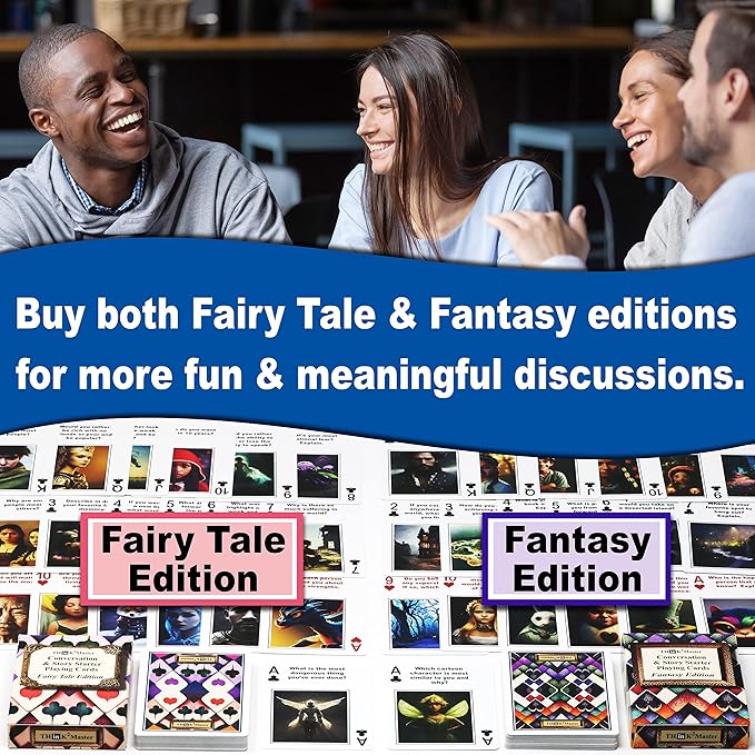 THINK2MASTER Fantasy Edition Playing Cards, 54 Cards with Family Friendly Questions & Images for Conversations, Story Starters - Tabletop Game