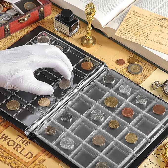 200 Pockets Coin Album - Coin Collecting Book with 10 Pages, 33x33 mm Grid Holder for Pounds Pence Cents Dollars Nickel (Green) CS48200GR