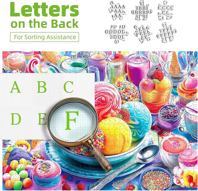 500 Piece Jigsaw Puzzle for Adults Colorful Ice Cream Candy Sweet Dessert with Letters on Back Cool Unique Fun Family ChallengingPuzzles for Seniors Family (23"x15")