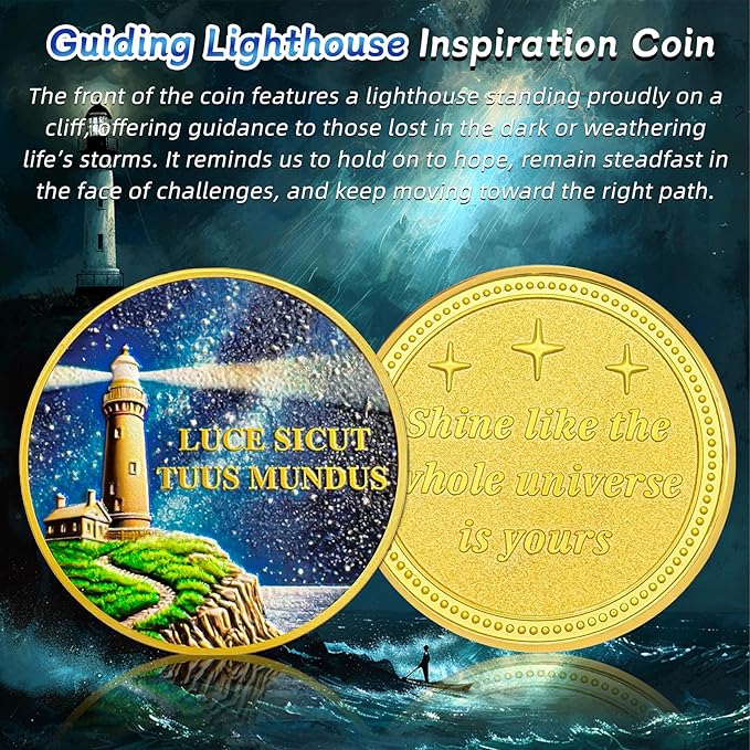 Guiding Lighthouse Inspiration Coin - Infinite Incentive Faith and Strength Encouragement Challenge Coins - Celebrate Living Clean Narcotics Alcoholics Anonymous Gifts for Men Women