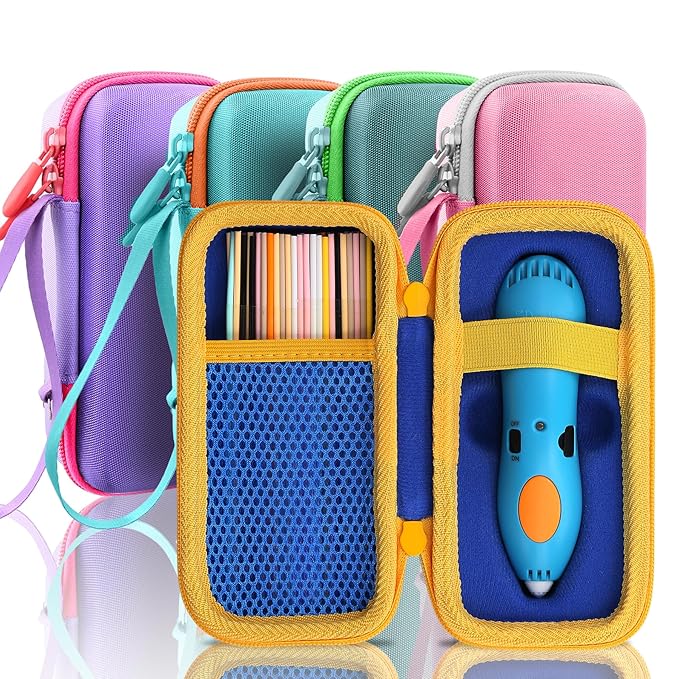 co2CREA Hard Case for 3Doodler Start+ Essentials (2024) 3D Pen Set - Storage Organizer with Custom Slots for Art Activity Set, Printing Filament Refill and USB Charger, Blue Case + Yellow Zipper