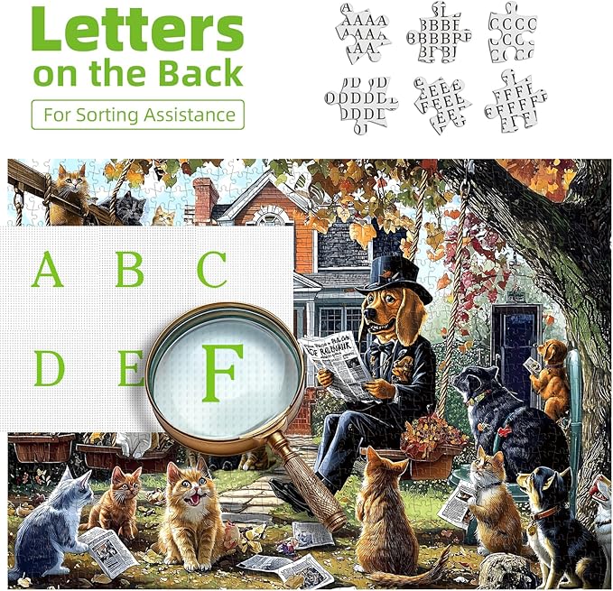 Cats and Dogs 1000 Piece Puzzle for Adults Unique Fall Scene with Victorian House Jigsaw Puzzles for Adults 1000 Pieces Family Challenging Puzzle (27.5"x19.6")