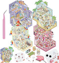 DIY 3D House Stickers, 4 Sets Fun DIY Stickers Scene Make Your Own Mini House Cute Cartoon Animal Scene Stickers for Kids Adult Sticker Art Relief Stress Pass The Time-Large Size