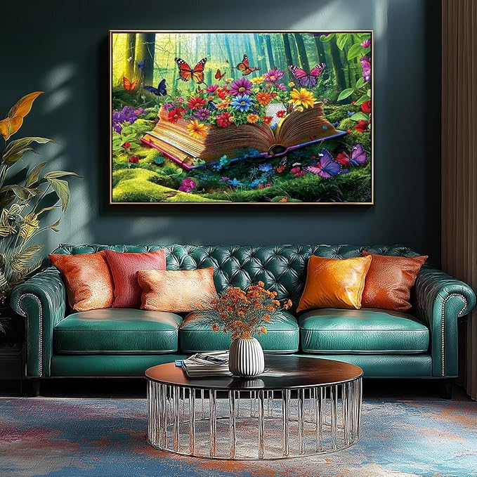 Vibrant Flowers Book 500 Piece Jigsaw Puzzle for Adults Magical Forest Scene Enchanted Garden & Butterflies Funny Colorful Challenging 500-Piece Puzzle for Family Game Night(23"x15")