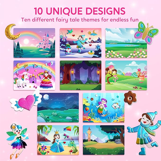 Klever Kits Princess Foil Art Kit for Kids - Arts & Crafts Supplies, Mess Free Coloring, Foil Foam Stickers, Creative Travel Toys, Birthday Gifts for Boys & Girls Ages 4 and Up