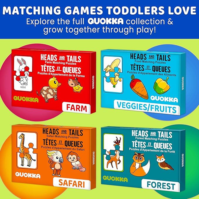 QUOKKA Toddler Puzzles Ages 2-4 – 100% Self-Correcting 16 Matching Pairs of Wild Animals – Educational Toddler Puzzles Ages 1-3 with 32 Pieces - Memory Matching Games for 3-5 Years Old Boys and Girls