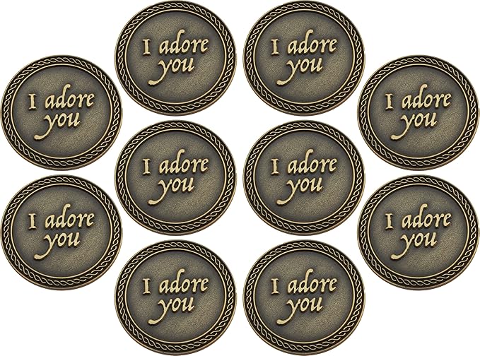 Bulk Set of 10 Romantic Love Expression Coins, I Adore You, I Want a Lifetime with You, Anniversary Pocket Tokens for Date Night, Love Gift for Men & Women, from Him or Her
