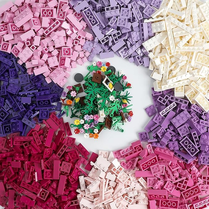 1800Pcs Building Bricks, Classic Bulk Small Blocks, Classic Building Bricks Set Basic Building Blocks(Pink Purple White)