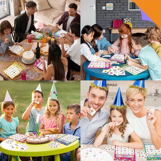 SpriteGru Birthday Bingo Game, 25PCS Bingo Board Card, 25 Players Birthday Party Game Set for Kids or Adults, Party Favor Decoration Supplies