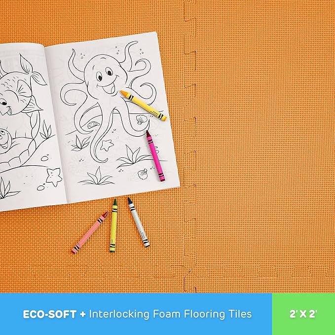 FlooringInc's 1/2" Soft Non-Toxic Baby Play Mat, Toddler Playmat, Colorful Puzzle PlayMat, Floor Mats for Kids & Babies, EVA Foam Interlocking Tiles for Nursery & Playroom | Orange, 12 Tiles, 48 Sq/Ft