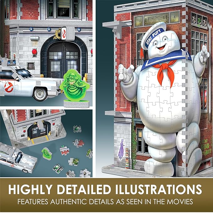 Wrebbit3D Ghostbusters 3D Puzzle Model of Firehouse Headquarters | Includes Ecto 1, Slimer and Features Stay Puft Marshmallow Man | Build and Bust Ghosts in New York